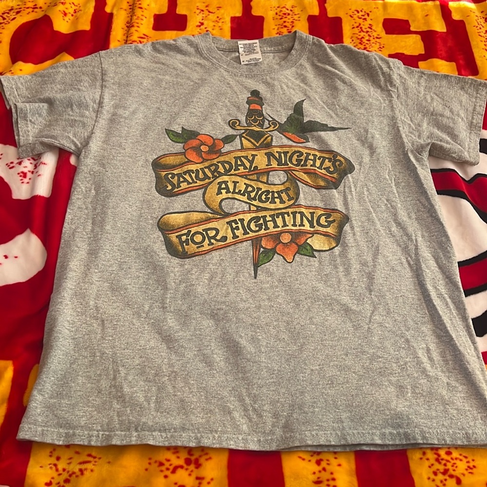 Elton John Shirt Medium Short Sleeve Gray Cotton Blend Concert Music Tee
